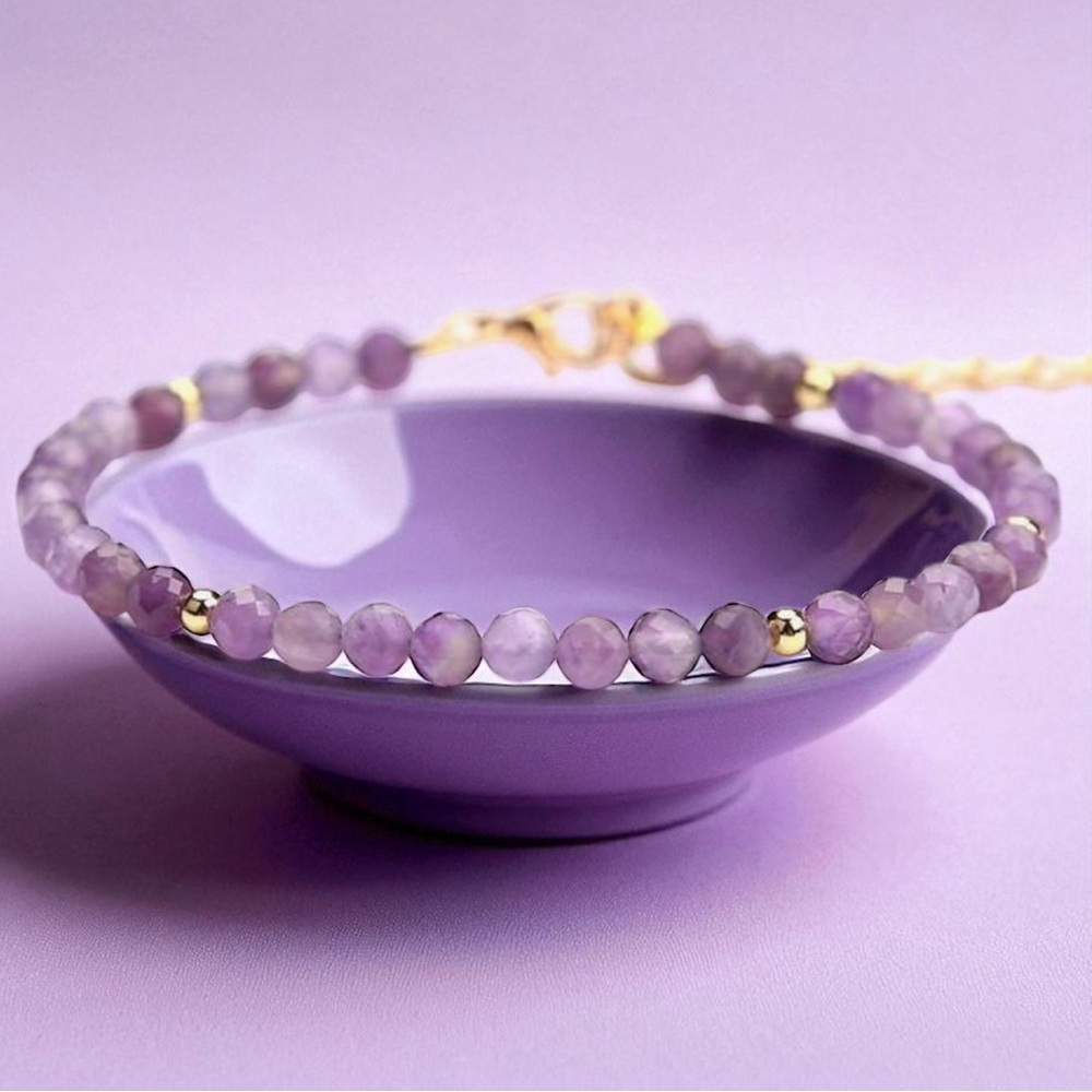 18k Golf Plated Amethyst Beaded Bracelet. New.